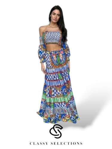 طقم ريلا- طقم ايطالي برسوم زرقاء