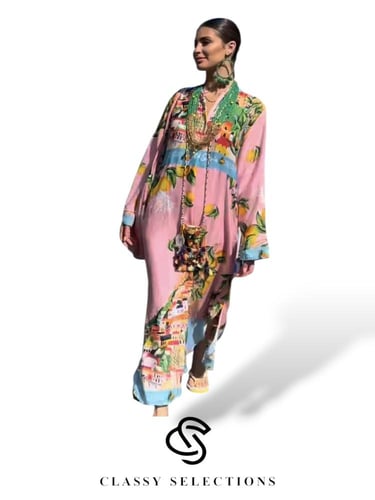 فستان سانتوريني-فستان ايطالي مطرز بنقوش ملونة