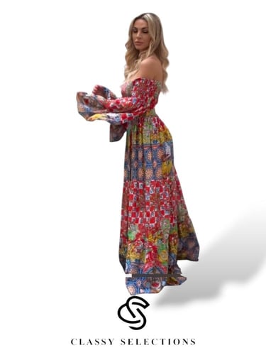 فستان سولينا- فستان ايطالي بنقوش وألوان مبهجة