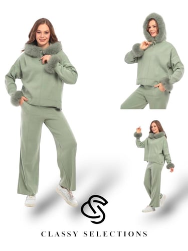 بدله شتويه من قطعتين مع فرو طبيعي بألوان مختلفة (ب...