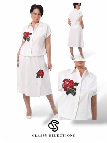 طقم أبيض صيفي مقاسات كبيرة