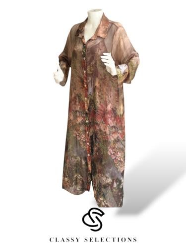 فستان شيفون ايطالي برسومات مائية بتدرجات اللون الب...