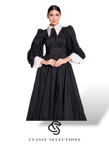 فستان سهرة تركي بياقة وقصة واسعة