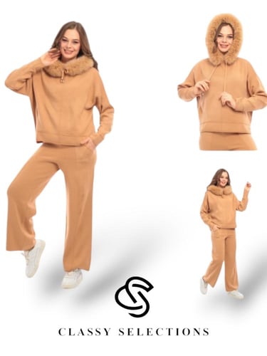 بدله شتويه من قطعتين مع فرو طبيعي بألوان مختلفة (ب...