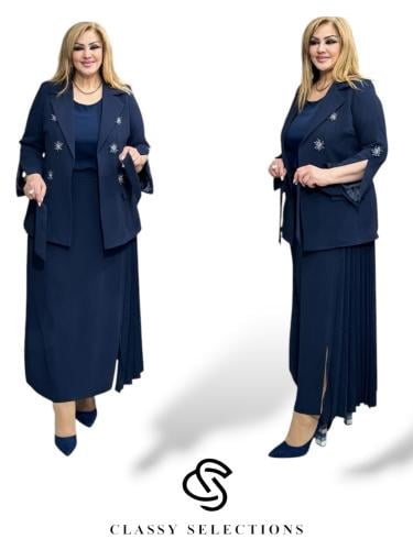 طقم كحلي سهرة مشكوك مقاسات كبيرة