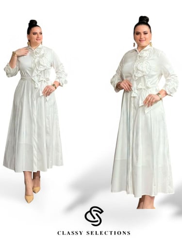 فستان أبيض صيفي مقاسات كبيرة