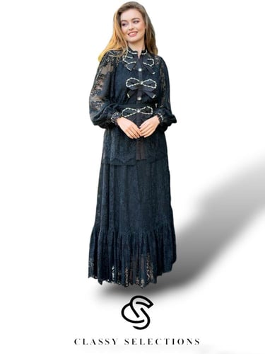 طقم سهره راقي باللون الأسود مكون من ثلاث قطع مزين...