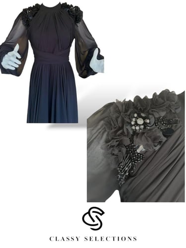 فستان سهره باللون الأسود مزين بالخرز الملون وأحجار...