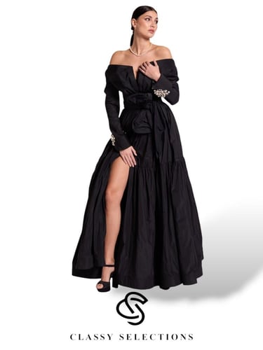 فستان سهرة تركي بفتحة مستديرة مزين باللؤلؤ والسوار...