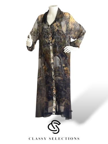 فستان شيفون ايطالي برسومات مائية بتدرجات اللون الر...