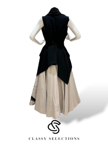 طقم مناسبات مكون من قطعتين توب اسود وتنورة رمادي