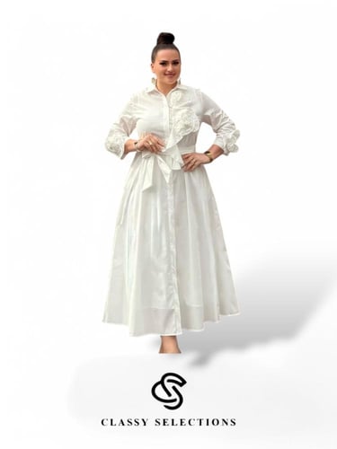 فستان أبيض صيفي مقاسات كبيرة