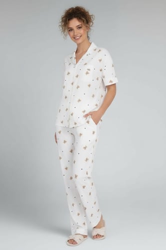 بيجاما نسائية بنقشة الدبدوب – كم قصير بياقة كلاسيك...