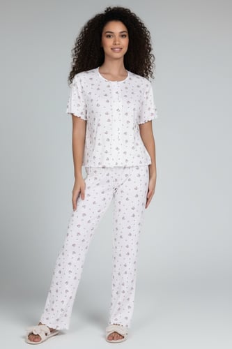 بيجاما نسائية ناعمة كم قصير – تصميم مريح وخفيف
