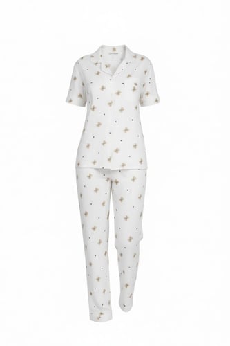 بيجاما نسائية بنقشة الدبدوب – كم قصير بياقة كلاسيك...