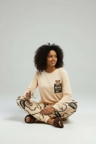 بيجاما نسائية مريحة بأكمام طويلة – خامة ناعمة وشعو...