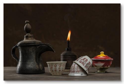Wall art painting of traditional Saudi coffee pots...