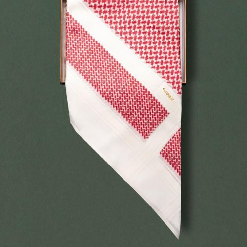 شماغ بروجيه أحمر خطوط بيج 3 2023