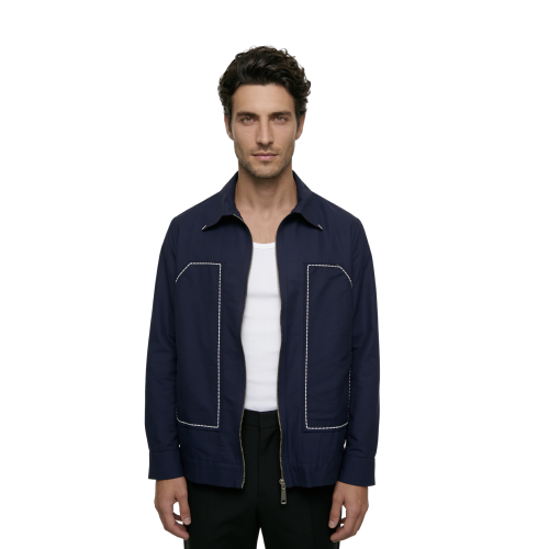 Navy Front-Embroidered Shirt