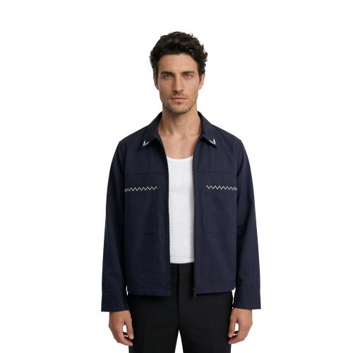 Navy Shirt with Embroidered Pockets
