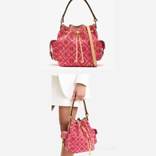 حقيبة توري بورش T Monogram Denim Bucket Bag with Pockets