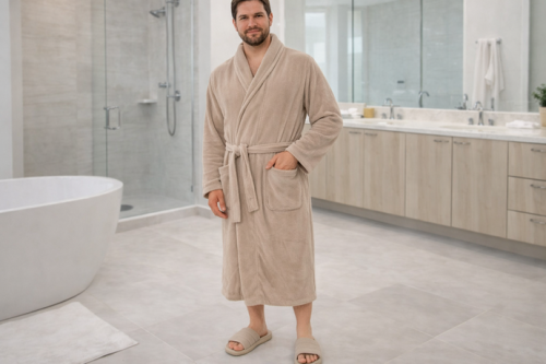 Luxury cotton robe from AJM brand in beige