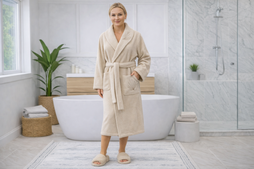 Luxury women's cotton robe from the American brand Canon in beige