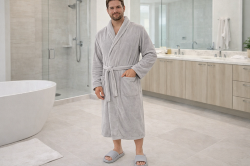 Luxurious cotton robe from AJM brand in gray color