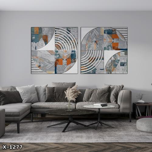لوحة مربعة قطعتين رسم تجريدي