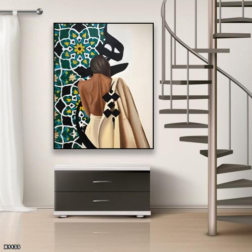 لوحة كانفس امرأة رسم تجريدي