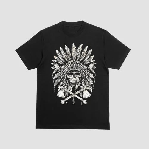 Native American Skull War Bonnet Crossed Tomahawks...