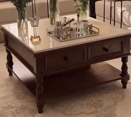 طاوله خشب سنديان بسطح رخام