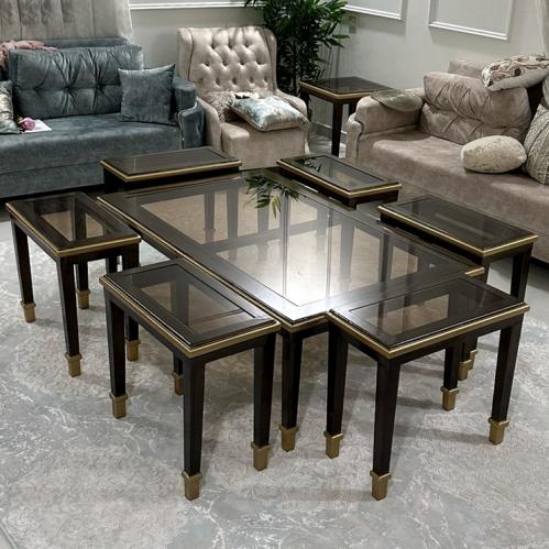 طاوله تقديم خشب مودرن +6 طاوله خدمه خشب