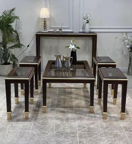 طقم طاوله ضيافه ،خشب سويدي + 4طاوله خدمه