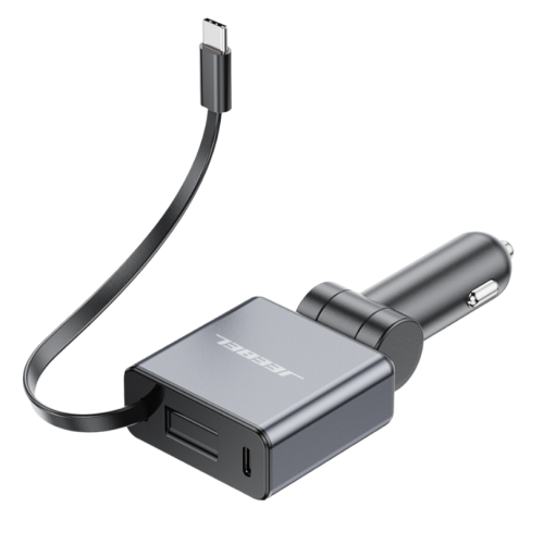 شاحن سيارة سريع 60 واط بكيبل مدمج USB-C قابل للسحب...