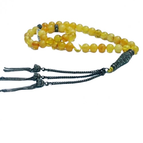 سبحة كهرمان طبيعي مع الفضة الخالصة