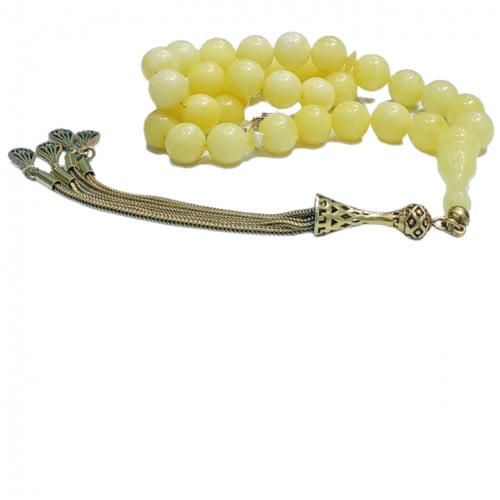 سبحة كهرمان طبيعي أصفر مع الفضة المطلية