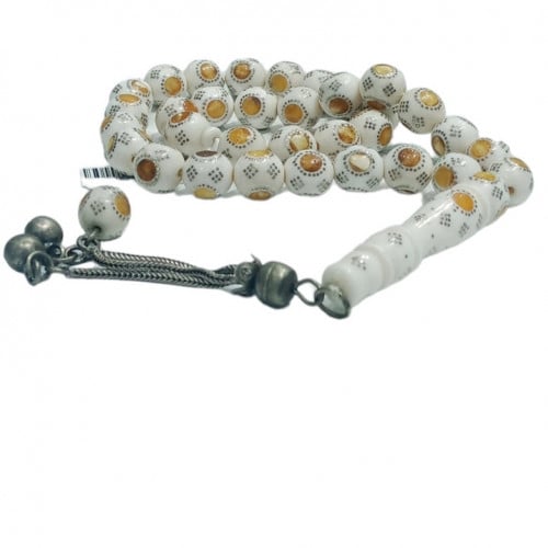 سبحة عاج مطعم كهرمان والفضة الخالصة