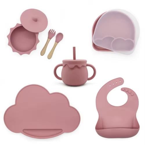طقم الاكل شامل حفر اسم الطفل - Dark Pink