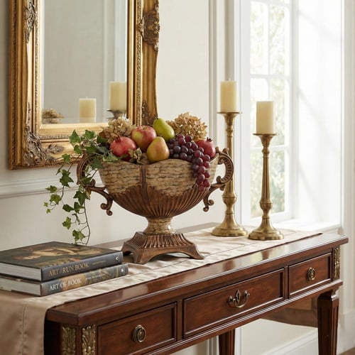 وعاء ديكوري تقليدي مزخرف من البوليريسين بلون بني ع...