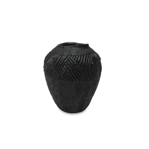 مزهرية ديكور سوداء فنية بملمس بارز – لمسة عصرية را...