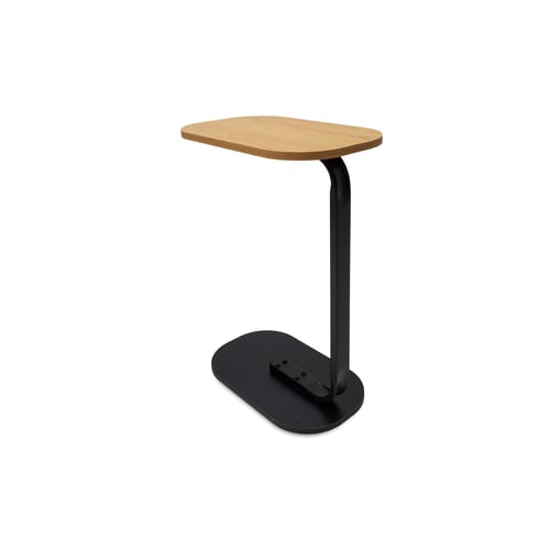 Modern wooden side serving table with black metal base – elegant design for majlis and living rooms