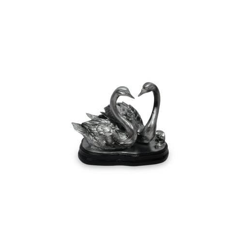 تمثال بجعة ديكوري سيراميك بإطار فضي – تحفة أنيقة ل...