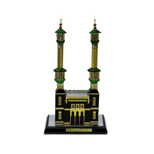 Luxurious crystal model of the Masjid al-Haram with elegant gold and black details