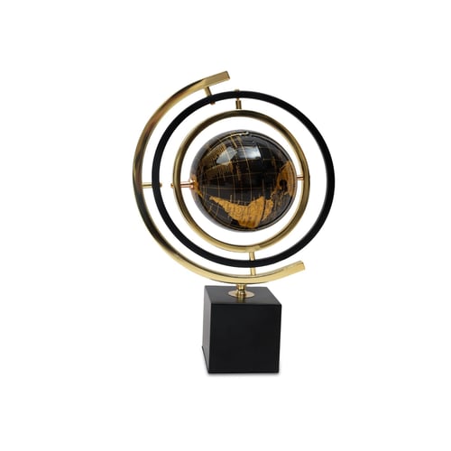 Luxury globe model with black and gold design and modern metal stand