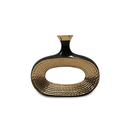 Ceramic decor vase with an open circular design an...