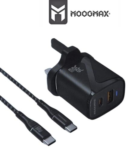 موج ماكس , شاحن جداري 38w بمنفذين usb+PD مع كيبل P...