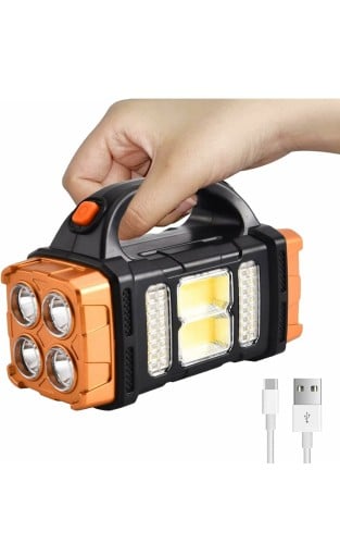 كشاف قوي يدوي بالطاقة الشمسية - اضاءة باللون الابي...