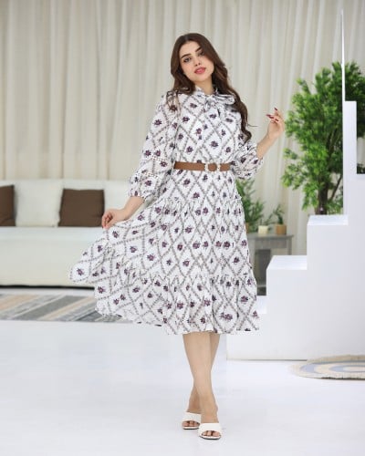 فستان مشجر بحزام انيق