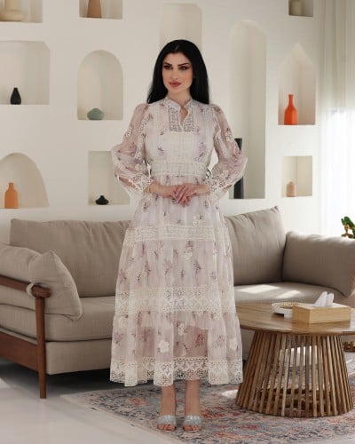 فستان ميد مشجر بتوريده أنيقه